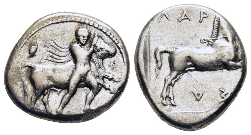 THESSALY. Larissa. Drachm (circa 450/40- 420 BC).

Obv: Thessalos, petasos and c...