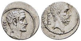 Q. SERVILIUS CAEPIO (M. JUNIUS) BRUTUS. Denarius (54 BC). Rome.

Obv: BRVTVS.
Bare head of L. Junius Brutus right.
Rev: AHALA.
Bare head of C. Servili...