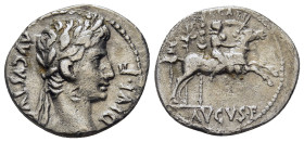 AUGUSTUS (27 BC-14 AD). Denarius. Lugdunum.

Obv: AVGVSTVS DIVI F.
Laureate head right.
Rev: C CAES / AVGVS F.
Gaius Caesar riding horse right, holdin...