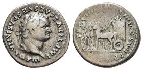 TITUS (79-81). Denarius. Rome. "Judaea Capta" commemorative.

Obv: IMP TITVS CAES VESPASIAN AVG P M.
Laureate head right.
Rev: TR P VIIII IMP XIIII CO...