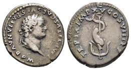 TITUS (79-81). Denarius. Rome.

Obv: IMP TITVS CAES VESPASIAN AVG P M.
Laureate head right.
Rev: TR P IX IMP XV COS VIII P P.
Dolphin coiled around an...