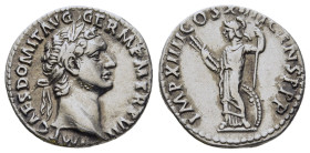 DOMITIAN (81-96). Denarius. Rome.

Obv: IMP CAES DOMIT AVG GERM P M TR P VII.
Laureate head right.
Rev: IMP XIIII COS XIIII CENS P P P.
Minerva standi...