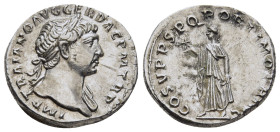 TRAJAN (98-117). Denarius. Rome.

Obv: IMP TRAIANO AVG GER DAC P M TR P.
Laureate bust right, with slight drapery.
Rev: COS V P P S P Q R OPTIMO PRINC...
