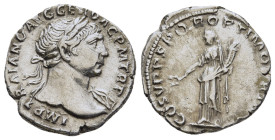 TRAJAN (98-117). Denarius. Rome.

Obv: IMP TRAIANO AVG GER DAC P M TR P.
Laureate bust right, with slight drapery.
Rev: COS V P P S P Q R OPTIMO PRINC...