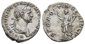 TRAJAN (98-117). Denarius. Rome.

Obv: IMP TRAIANO AVG GER DAC PM TR P COS VI PP.
Laureate, draped bust right.
Rev: SPQR OPTIMO PRINCIPI.
Felicitas st...