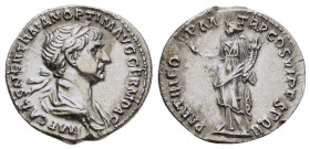 TRAJAN (98-117). Denarius. Rome.

Obv: IMP CAES NER TRAIAN OPTIM AVG GERM DAC.
Laureate and draped bust right.
Rev: PARTHICO P M TR P COS VI P P S P Q...