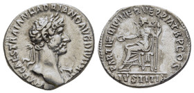 HADRIAN (117-138). Denarius. Rome.

Obv: IMP CAES TRAIAN HADRIANO AVG DIVI TRA.
Laureate bust right, with slight drapery.
Rev: PARTH F DIVI NER NEP P ...