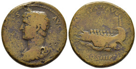 HADRIAN (117-138). Sestertius. Rome.

Obv: HADRIANVS AVGVSTVS.
Laureate and draped bust left,seen from the rear.
Rev: FELICITATI AVG / S - C // COS II...