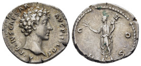 MARCUS AURELIUS (Caesar, 131-161). Denarius. Rome.

Obv: AVRELIVS CAESAR AVG PII F COS.
Bare head right.
Rev: HONOS.
Honos standing left, holding bran...