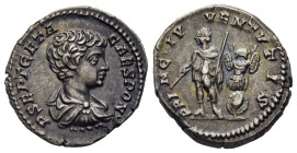 GETA (Caesar, 198-209). Denarius. Rome.

Obv: P SEPT GETA CAES PONT.
Bareheaded and draped bust right.
Rev: PRINC IVVENTVTIS.
Geta standing left, hold...