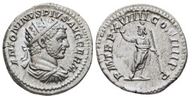CARACALLA (198-217). Antoninianus. Rome.

Obv: ANTONINVS PIVS AVG GERM.
Radiate, draped and cuirassed bust right.
Rev: P M TR P XVIIII COS IIII P P.
S...