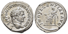 CARACALLA (198-217). Denarius. Rome.

Obv: ANTONINVS PIVS AVG GERM.
Laureate head right.
Rev: INDVLGENTIAE AVG.
Indulgentia seated left, holding pater...
