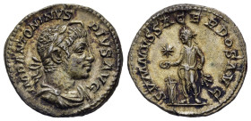 ELAGABALUS (218-222). Denarius. Rome.

Obv: IMP ANTONINVS PIVS AVG.
Laureate and draped bust right, wearing horn.
Rev: SVMMVS SACERDOS AVG.
Elagabalus...