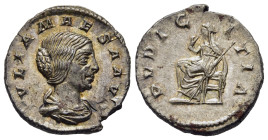 JULIA MAESA (Augusta, 218-224/5). Denarius. Rome.

Obv: IVLIA MAESA AVG.
Draped bust right.
Rev: PVDICITIA.
Pudicitia seated left on throne, drawing v...