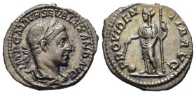 SEVERUS ALEXANDER (222-235). Denarius. Rome.

Obv: IMP C M AVR SEV ALEXAND AVG.
Laureate and draped bust right.
Rev: PROVIDENTIA AVG.
Providentia stan...
