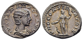 JULIA MAMAEA (Augusta, 222-235). Denarius. Rome.

Obv: IVLIA MAMAEA AVG.
Draped bust right.
Rev: IVNO CONSERVATRIX.
Juno standing left, holding patera...