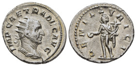 TRAJANUS DECIUS (249-251). Antoninianus. Rome or Mediolanum.

Obv: IMP CAE TRA DECIVS AVG.
Radiate and cuirassed bust right.
Rev: GEN ILLVRICI.
Genius...