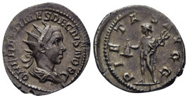 HERENNIUS ETRUSCUS (250-251). Antoninianus. Rome.

Obv: Q HER ETR MES DECIVS NOB C.
RADIATE, draped bust right.
Rev: PIETAS AVGG.
Mercury standing lef...