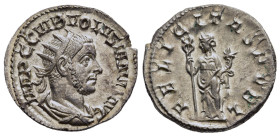 VOLUSIAN (251-253). Antoninianus. Rome.

Obv: IMP C C VIB VOLVSIANVS AVG.
Radiate, draped and cuirassed bust right.
Rev: FELICITAS PVBL.
Felicitas sta...