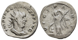 VALERIAN I (253-260). Antoninianus. Viminacium.

Obv: IMP VALERIANVS P F AVG.
Radiate and cuirassed bust of Valerian right. 
Rev: VICT PART.
Victory s...