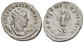 GALLIENUS (253-268). Antoninianus. Rome.

Obv: IMP C P LIC GALLIENVS P F AVG
Radiate and cuirassed bust right.
Rev: GERMANICVS MAX TER
Trophy between ...