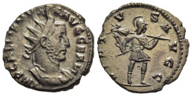 GALLIENUS (253-268). Antoninianus. Rome.

Obv: IMP GALLIENVS P F AVG GERM.
Radiate and cuirassed bust right.
Rev: VIRTVS AVGG.
Mars advancing right, h...