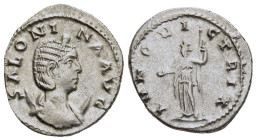 SALONINA (Augusta, 254-268). Antoninianus. Rome.

Obv: SALONINA AVG.
Diademed and draped bust right, set on crescent.
Rev: IVNO VICTRIX.
Juno standing...