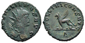 GALLIENUS (253-268). Antoninianus. Rome.

Obv: IMP GALLIENVS AVG.
Radiate head right.
Rev: APOLLINI CONS AVG // Δ.
Griffin walking left.

MIR 718z.

C...