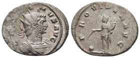 GALLIENUS (253-268). Antoninianus. Siscia.

Obv: GALLIENVS AVG.
Radiate and cuirassed bust right, draped with parazonium.
Rev: PROVIDEN AVG.
Provident...