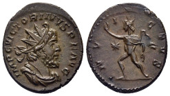 VICTORINUS (269-271). Antoninianus. Treveri.

Obv: IMP C VICTORINVS P F AVG.
Radiate, draped and cuirassed bust right.
Rev: INVICTVS.
Sol advancing le...
