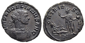 AURELIAN (270-275). Antoninianus. Rome.

Obv: IMP AVRELIANVS AVG.
Radiate and cuirassed bust right.
Rev: ORIENS AVG // P.
Sol standing left, holding g...