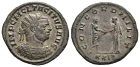 TACITUS (275-276). Antoninianus. Siscia.

Obv: IMP C M CL TACITVS AVG. 
Radiate and cuirassed bust of Tacitus to right. 
Rev: CONCORD MILIT // XXIT.
T...