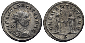 TACITUS (275-276). Antoninianus. Cyzicus.

Obv: IMP C M CL TACITVS AVG.
Radiate and cuirassed bust right, wearing scale armor.
Rev: CLEMENTIA TEMP // ...