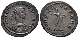 PROBUS (276-282). Antoninianus. Siscia.

Obv: IMP C M AVR PROBVS AVG.
Radiate and cuirassed bust right.
Rev: CONSERVAT AVG // XXIS.
Sol standing facin...