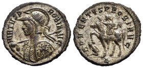 PROBUS (276-282). Antoninianus. Cyzicus.

Obv: VIRTVS PROBI AVG.
Radiate, helmeted and cuirassed bust left, holding shield and spear over shoulder....