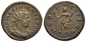 MAXIMIANUS HERCULIUS (first reign, 286-305). Antoninianus. Lugdunum.

Obv: IMP MAXIMIANVS P AVG. 
Radiate, draped and cuirassed bust to right.
Rev: HE...