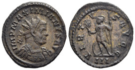 MAXIMIANUS HERCULIUS (first reign, 286-305). Antoninianus. Lugdunum.

Obv: IMP MAXIMIANVS AVG. 
Radiate and cuirassed bust of Maximian to right. 
Rev:...
