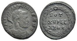 LICINIUS I (308-324). Follis. Rome.

Obv: IMP LICINIVS AVG.
Helmeted and cuirassed bust right.
Rev: VOT / XV FEL / XX R Q in three lines within wreath...