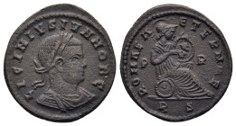 LICINIUS II (Caesar, 317-324). Follis. Rome.

Obv: LICINIVS IVN NOB C.
Laureate, draped and cuirassed bust right.
Rev: ROMAE AETERNAE / P - R // R S.
...