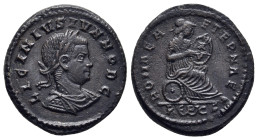 LICINIUS II (Caesar, 317-324). Follis. Rome.

Obv: LICINIVS IVN NOB C.
Laureate, draped and cuirassed bust right.
Rev: ROMAE AETERNAE // R ЄΡⲰC S
Roma...