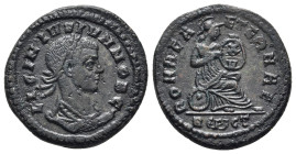 LICINIUS II (Caesar, 317-324). Follis. Rome.

Obv: LICINIVS IVN NOB C.
Laureate, draped and cuirassed bust right.
Rev: ROMAE AETERNAE // R ЄΡⲰC T
Roma...