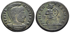 CONSTANTINE I 'THE GREAT' (307/10-337). Follis. Rome.

Obv: CONSTA - NTINVS AVG.
Helmeted and cuirassed bust right.
Rev: ROMAE A - ETERNAE / P - R // ...