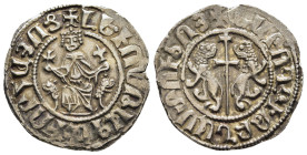 CILICIAN ARMENIA. Levon I (1198-1219). Tram.

Obv: 'Levon King of all the Armenians' (in Armenian).
Levon seated facing on throne, holding globus cruc...