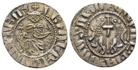 CILICIAN ARMENIA. Levon I (1198-1219). Tram.

Obv: 'Levon King of all the Armenians' (in Armenian).
Levon seated facing on throne, holding globus cruc...