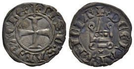 CRUSADERS. Principality of Achaia. Philip of Savoy (1301-1307). Denier Tournois. Glarenza.

Obv: +PHS D SAB ACH around cross pattée.
Rev: +DЄ CLARЄNCI...