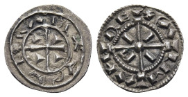 HUNGARY. Koloman (1095-1116). Denar.

Obv: CA-LM-AN-RE.
Cross with lines in the angles.
Rev: Crude legend around cross with triangular symbols in the ...