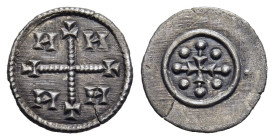 HUNGARY. Stephan III. (1161 and 1162-1172). Denar.

Obv: Long cross with letter H in every angle.
Rev: Short cross between eight pellets.

Huszár 118....