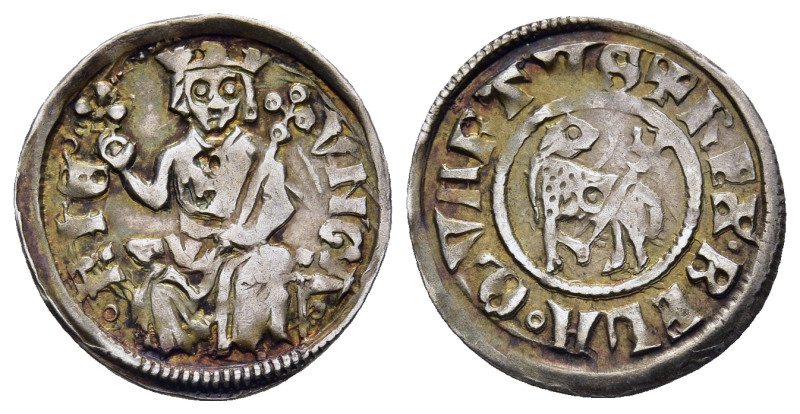 HUNGARY. Bela IV. (1235-1270). Denar.

Obv: +REX BELA QVARTVS.
Agnus Dei left.
R...