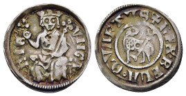 HUNGARY. Bela IV. (1235-1270). Denar.

Obv: +REX BELA QVARTVS.
Agnus Dei left.
Rev: VNGA-RIE.
King enthronded facing, holding globus cruciger and scep...
