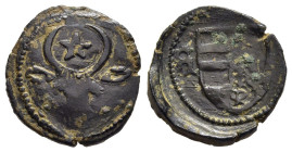 MOLDAVIA. Alexander I. cel Bun (1400-1432). Ae Half Grossus.

Obv: Auroch head, star between horns, at right rosette, at left pellet.
Rev: Divided shi...